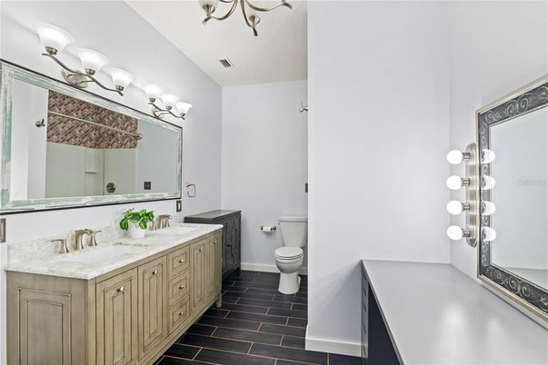 Bathroom, Dual Sink Vanities, Interior, Wood Texture Flooring