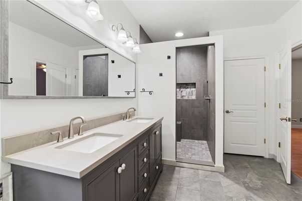 Bathroom, Dual Sink Vanities, Glass Shower, Interior, Recessed Lighting