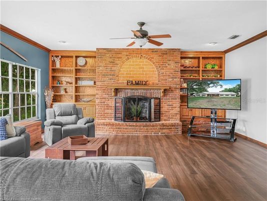 Fireplace, Interior, Living room, Stone Walls, Wood Texture Flooring