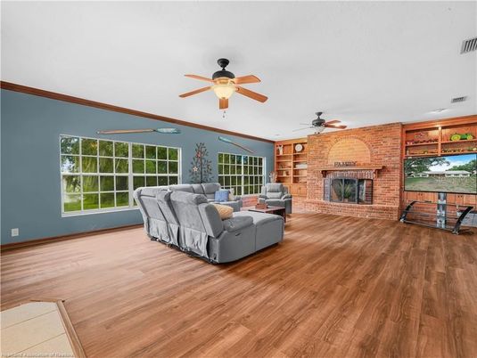 Fireplace, Interior, Living room, Stone Walls, Wood Texture Flooring