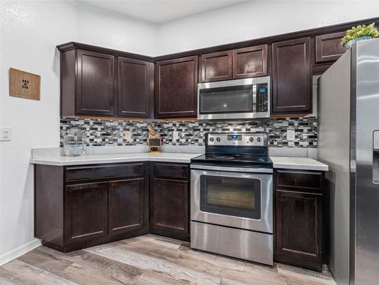 Interior, Kitchen, Stainless Steel Appliances, Wood Texture Flooring