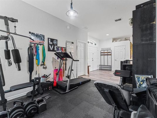 Fitness Equipment, Interior, Recessed Lighting, Wood Texture Flooring