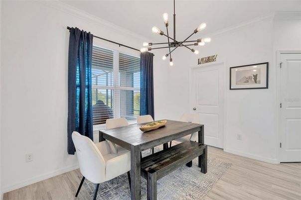 Dining room, Interior, Pendant Lights, Wood Texture Flooring