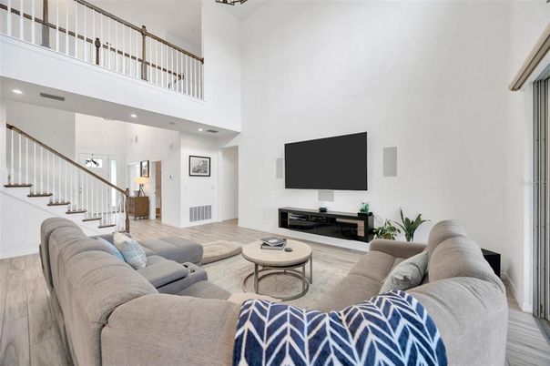 Interior, Living room, Recessed Lighting, Wood Texture Flooring
