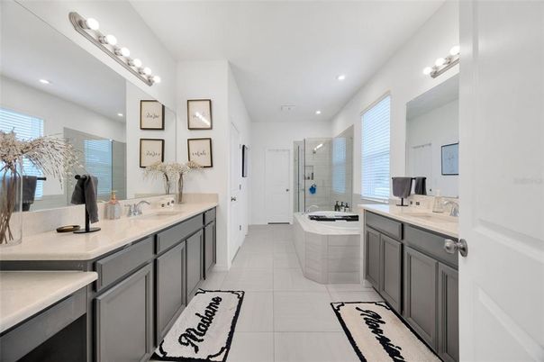 Bathroom, Dual Sink Vanities, Glass Shower, Interior, Recessed Lighting