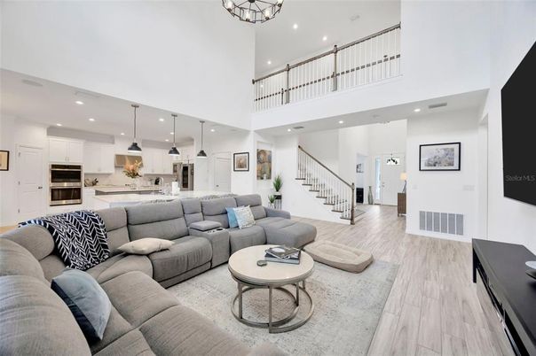 Interior, Kitchen, Living room, Pendant Lights, Recessed Lighting, Stainless Steel Appliances, Wood Texture Flooring