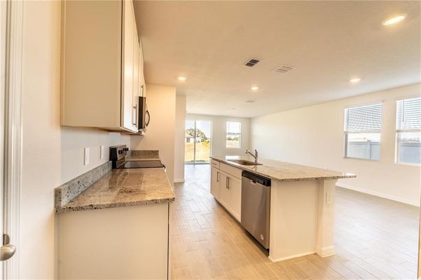 Interior, Kitchen, Recessed Lighting, Wood Texture Flooring
