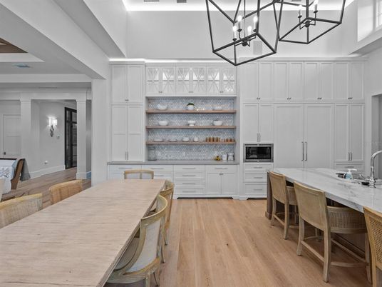 Interior, Kitchen, Pendant Lights, Wood Texture Flooring