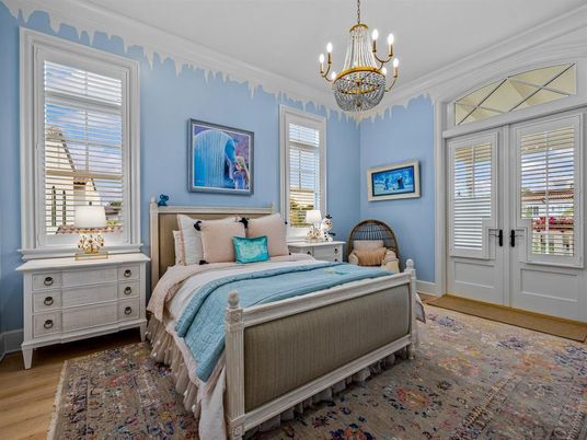Bedroom, Chandelier, Interior, Wood Texture Flooring