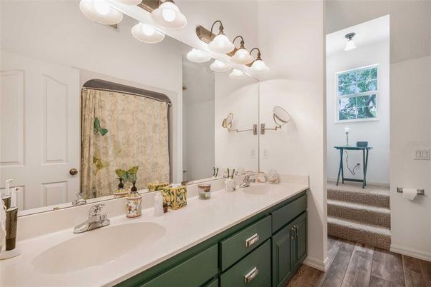 Bathroom, Dual Sink Vanities, Interior, Wood Texture Flooring