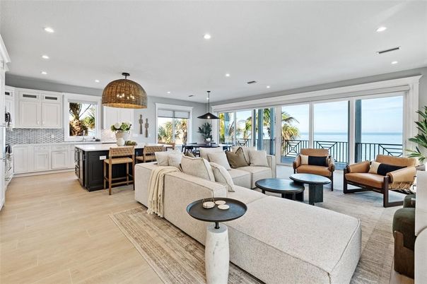 Dining room, Interior, Kitchen, Living room, Pendant Lights, Recessed Lighting, Water, Wood Texture Flooring