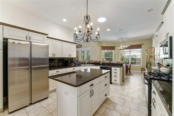 Chandelier, Interior, Kitchen, Recessed Lighting, Stainless Steel Appliances