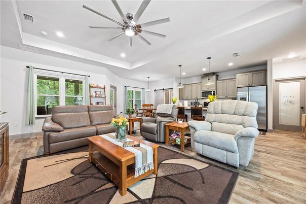 Interior, Kitchen, Living room, Pendant Lights, Recessed Lighting, Stainless Steel Appliances, Wood Texture Flooring