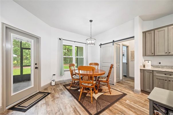Dining room, Interior, Pendant Lights, Wood Texture Flooring