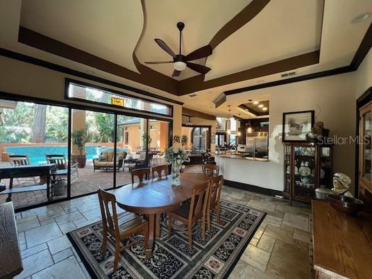 Dining room, Interior, Kitchen, Pendant Lights, Stainless Steel Appliances