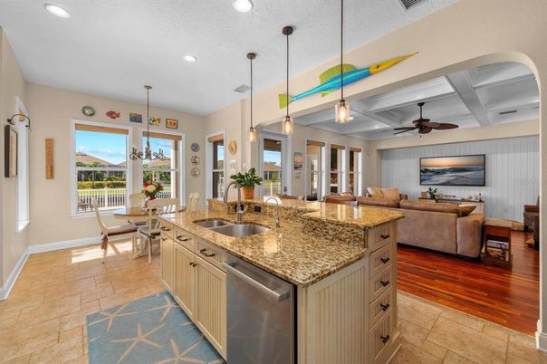 Dining room, Interior, Kitchen, Living room, Pendant Lights, Recessed Lighting, Wood Texture Flooring