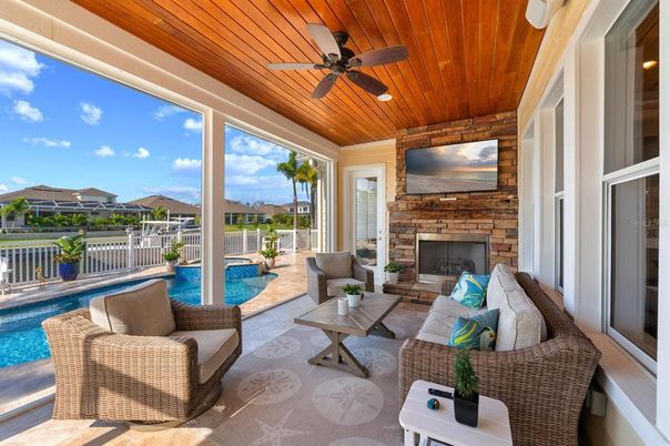 Exterior, Fireplace, Living room, Pool