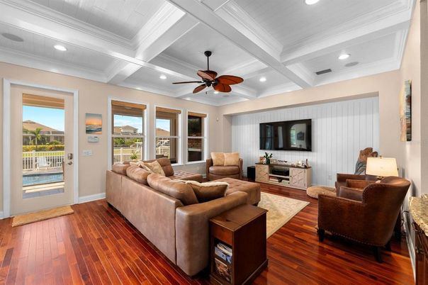 Interior, Living room, Recessed Lighting, Wood Texture Flooring