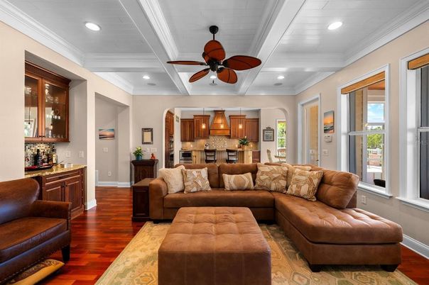 Interior, Kitchen, Living room, Recessed Lighting, Wood Texture Flooring
