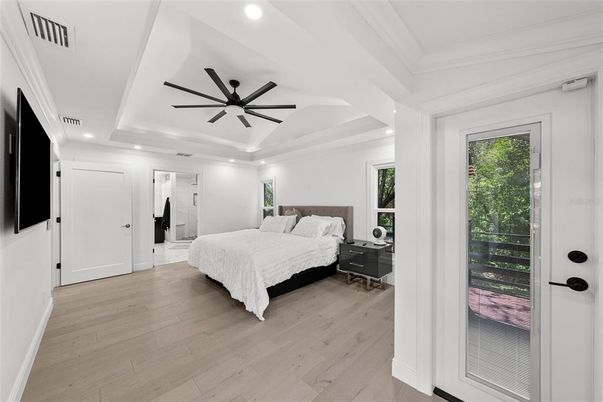 Bedroom, Interior, Recessed Lighting, Wood Texture Flooring