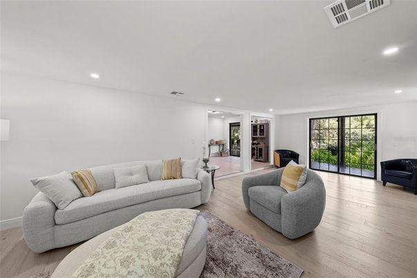 Interior, Living room, Recessed Lighting, Wood Texture Flooring