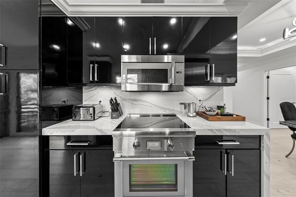 Interior, Kitchen, Marble, Recessed Lighting, Stainless Steel Appliances