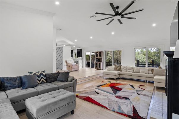 Interior, Living room, Recessed Lighting, Wood Texture Flooring