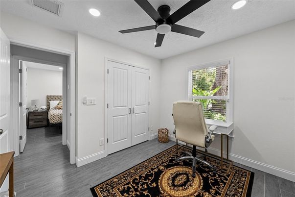 Bedroom, Home Office, Interior, Recessed Lighting, Wood Texture Flooring