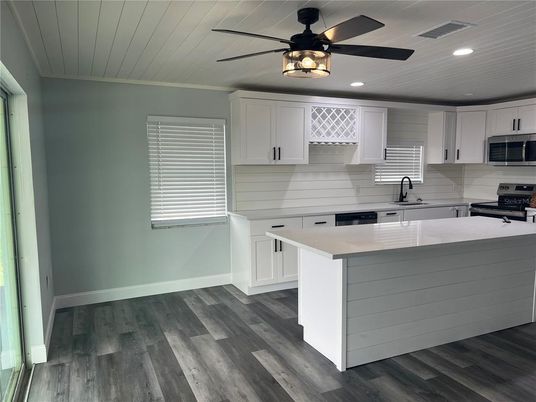 Interior, Kitchen, Recessed Lighting, Wood Texture Flooring