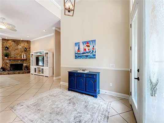 Fireplace, Interior, Recessed Lighting, Stone Walls