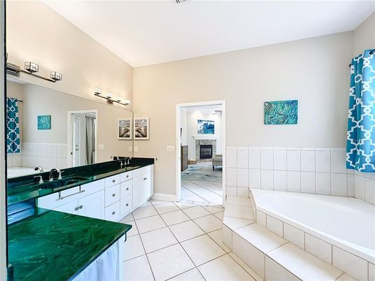 Bathroom, Dual Sink Vanities, Fireplace, Interior