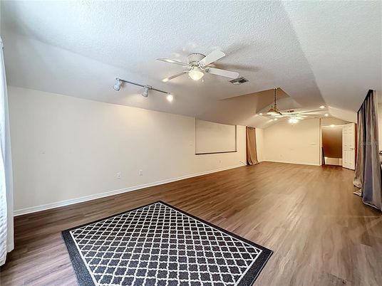 Empty room, Interior, Pendant Lights, Recessed Lighting, Wood Texture Flooring