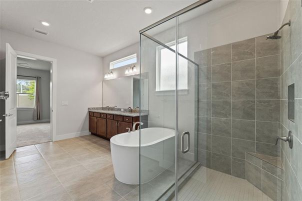 Bathroom, Dual Sink Vanities, Free Standing Baths, Glass Shower, Interior, Recessed Lighting