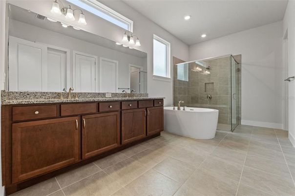 Bathroom, Dual Sink Vanities, Free Standing Baths, Glass Shower, Interior, Recessed Lighting
