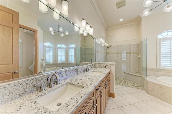 Bathroom, Dual Sink Vanities, Glass Shower, Interior, Recessed Lighting