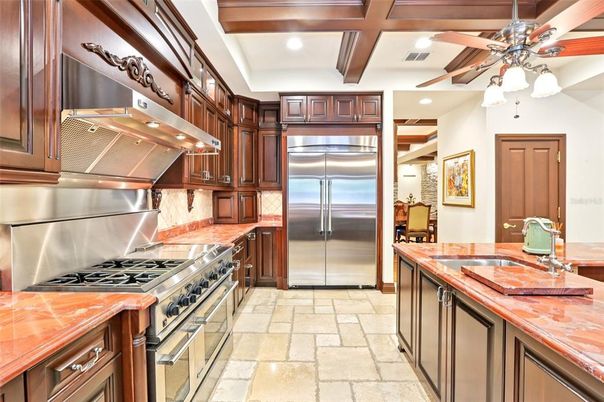 Interior, Kitchen, Recessed Lighting, Stainless Steel Appliances, Wooden Beams