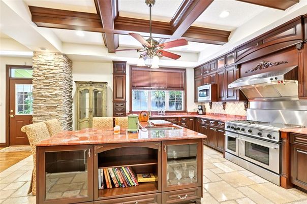 Interior, Kitchen, Recessed Lighting, Stainless Steel Appliances, Wooden Beams