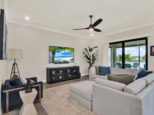 Interior, Living room, Recessed Lighting, Water, Wood Texture Flooring