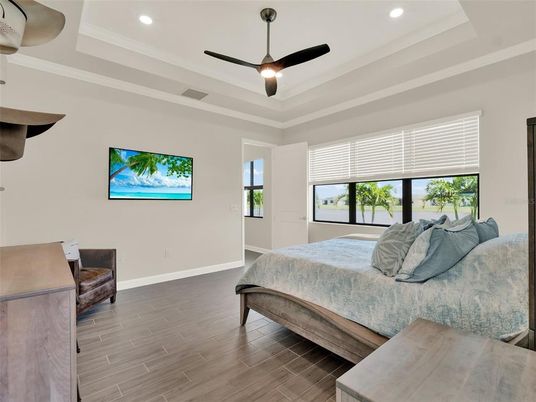 Bedroom, Interior, Recessed Lighting, Wood Texture Flooring