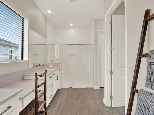 Bathroom, Interior, Recessed Lighting, Wood Texture Flooring