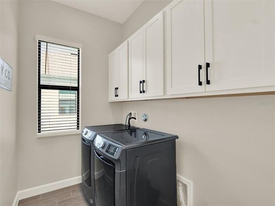 Interior, Washer, Wood Texture Flooring