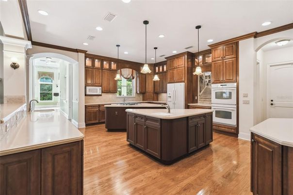 Interior, Kitchen, Pendant Lights, Recessed Lighting, Wood Texture Flooring