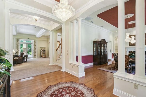 Chandelier, Interior, Recessed Lighting, Wood Texture Flooring