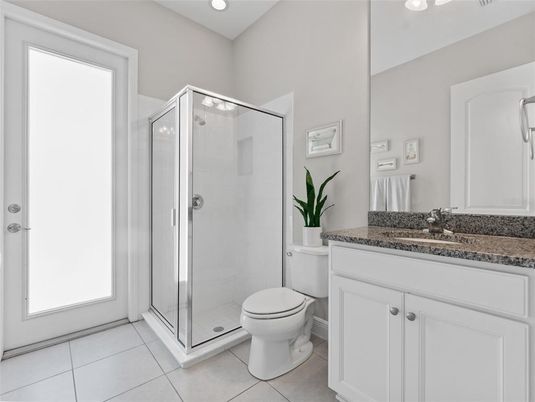 Bathroom, Glass Shower, Interior, Recessed Lighting