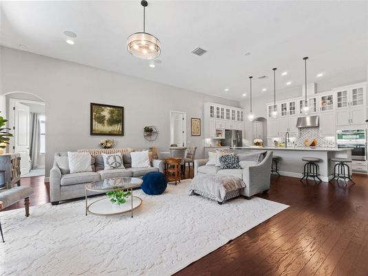 Interior, Kitchen, Living room, Pendant Lights, Recessed Lighting, Stainless Steel Appliances, Wood Texture Flooring