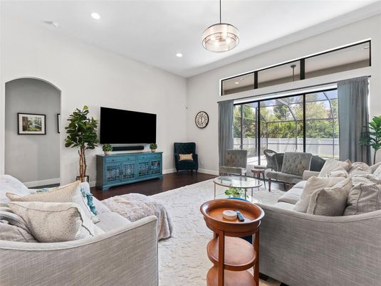 Interior, Living room, Pendant Lights, Recessed Lighting, Wood Texture Flooring