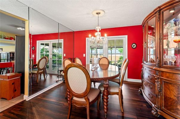 Chandelier, Dining room, Interior, Wood Texture Flooring