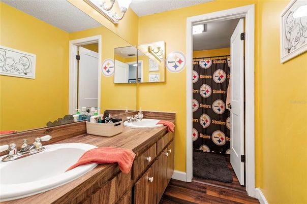 Bathroom, Dual Sink Vanities, Interior, Wood Texture Flooring