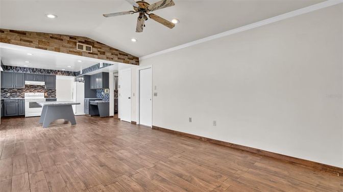 Interior, Kitchen, Recessed Lighting, Wood Texture Flooring