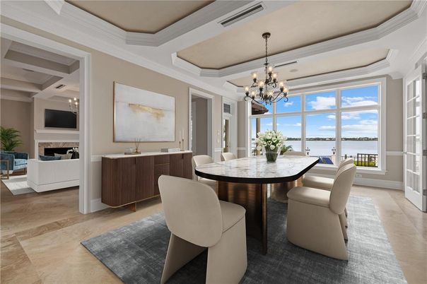 Chandelier, Dining room, Fireplace, Interior, Living room, Water